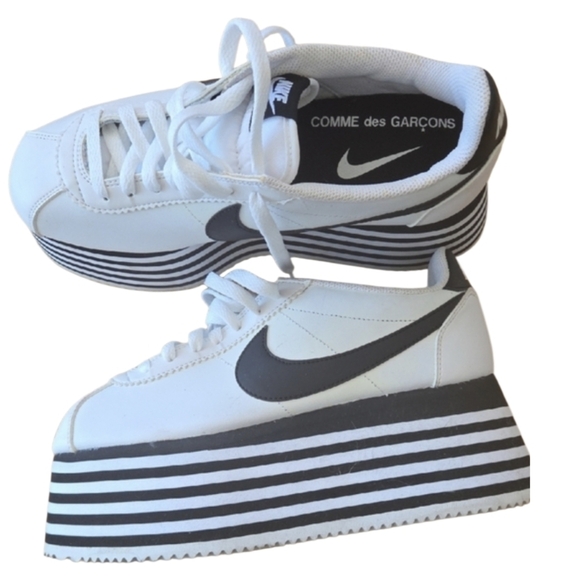 Nike Shoes - Comme des Garcons Women's Platform Sneakers - White and Black